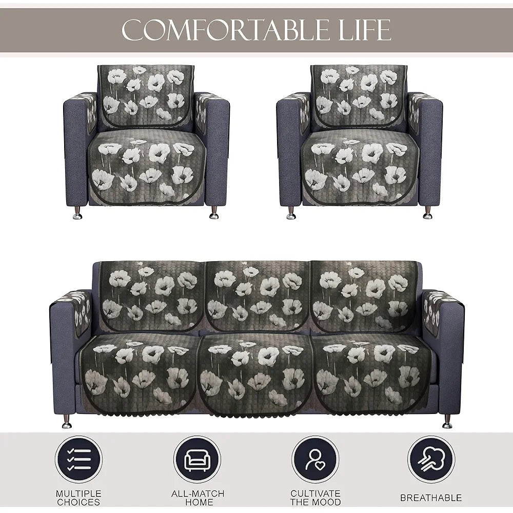 Kuber Industries Set of 16 Anti-Skid Sofa Cover 5-Seater with Arm Cover | Comfortable Slipcover Sofa Cloth & Furniture Protector for Home Decor | Lotus Print - Green
